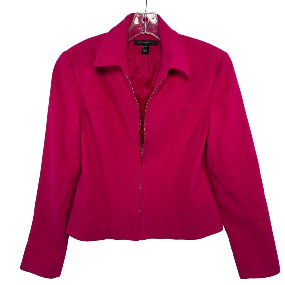 Louben Womens Hot Pink Wool & Cashmere Business  Suit Jacket Zip Front Size 4